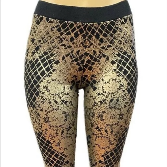bebe Pants - BeBe Metallic Gold and Black Leggings Large
